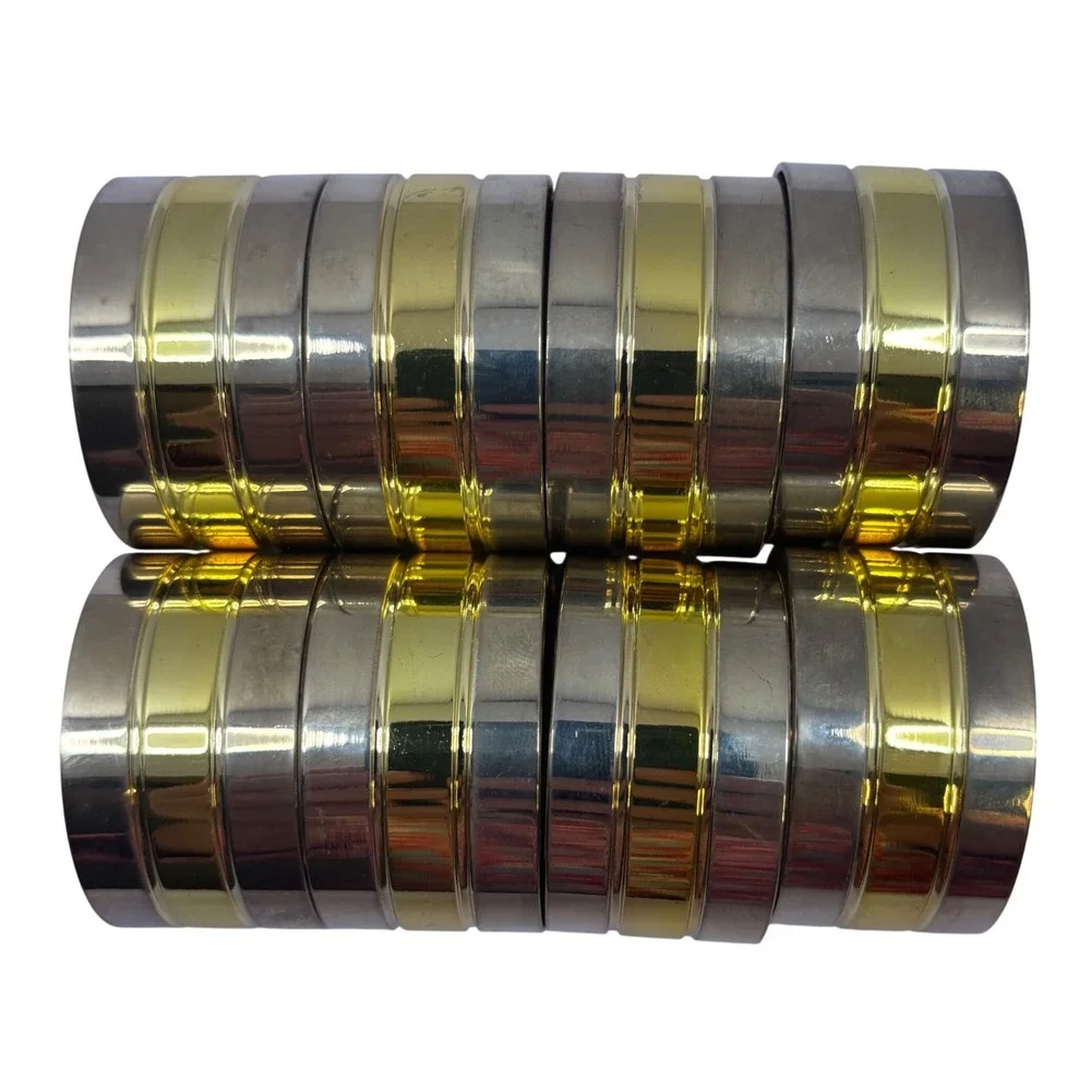 Set of 8 Two Tone Silver and Gold Metal Napkin Rings Modern Table Decor‎
